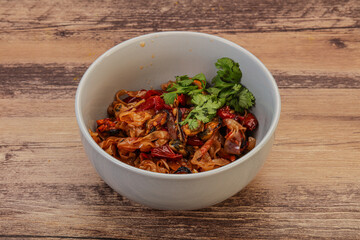 Asian wok noodle with mussels