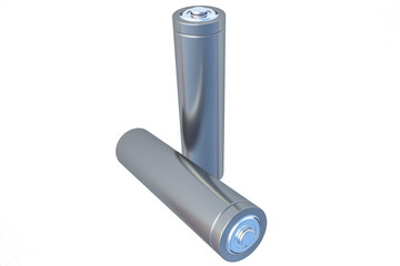 Two black blank batteries aa or aaa size isolated on white background. 3d rendering