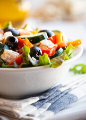 Greek salad with vegetables and feta cheese, healthy vegetable meal