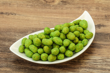 Spicy wasabi peanuts in the bowl