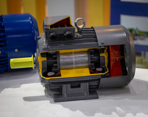 Cut-away show cross section internal part of industrial electric motor