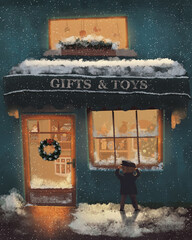 Christmas gifts and toys shop illustration - 392448255