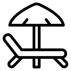 
A deck chair with the umbrella on head representing sunbed filled icon 

