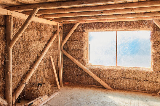 Eco friendly home made from straw. Inside view
