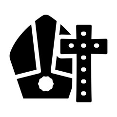 
Pope costume, hat with christianity cross glyph icon 
