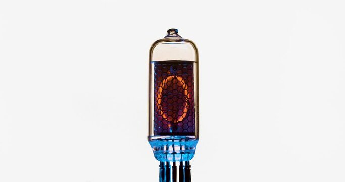 Nixie tubes (gas discharge indicators) show countdown from 0 to 9