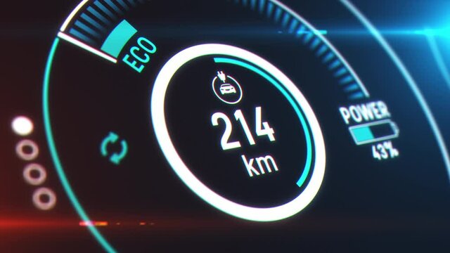 Electric Car Charging Indicating the Progress of the Charging, electric vehicle battery indicator showing an increasing battery charge. the indicator shows it fills up to 500 km