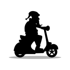 Fototapeta na wymiar Silhouette of santa claus riding a scooter christmas holiday design