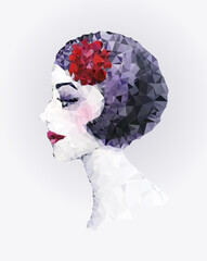 Portraits of woman with flower in her hair. Low-poly style illustration