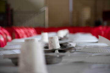 a glass on table.