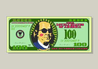 100 dollars psychedelic art style illustration