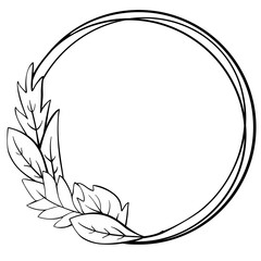 Circle frame with hand-drawn  leaves. Autumn leaves vector borders.