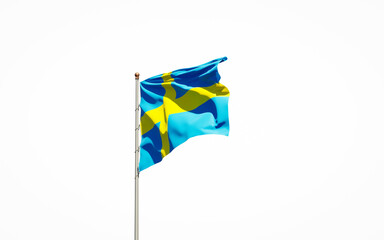 Beautiful national state flag of Sweden on white background. Isolated close-up Sweden