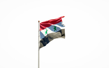 Fototapeta premium Beautiful national state flag of Syria on white background. Isolated close-up Syria