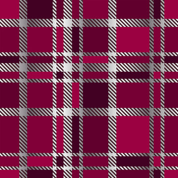 Plaid checkered tartan luxury elegant seamless pattern in red and silver colors