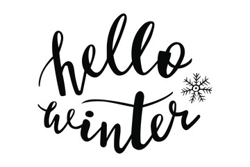 Hello winter hand lettering vector, christmas holidays season quotes and phrases for cards, banners, posters, scrapbooking, pillow, cups and clothes design. 