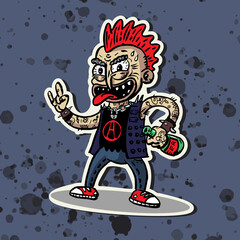 Funny picture: punk with a bottle. Vector character