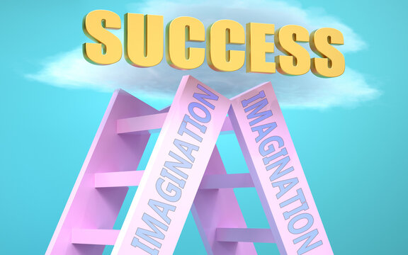 Imagination ladder that leads to success high in the sky, to symbolize that Imagination is a very important factor in reaching success in life and business., 3d illustration