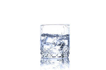 Glass of whisky with ice isolated on white