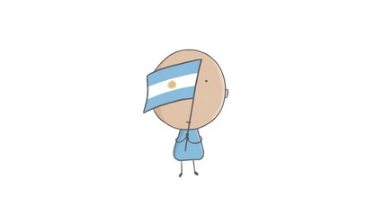 Pencil drawing of a boy holding a flag of Argentina