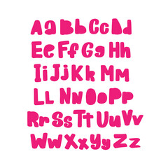 Hand drawn rose brushed alphabet, pink sketch font, letters. 