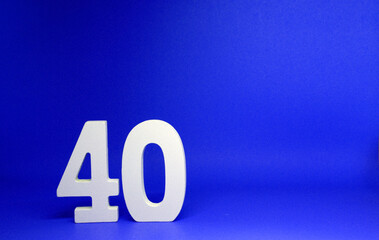 No 40 ( Fourty ) Isolated Blue   Background with Copy Space - Number 40 Percentage or Promotion - Discount or anniversary concept