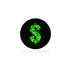 Green Polygonal dollar sign with black circle on white background, US dollar is main currency exchange in the world.Vector illustration.