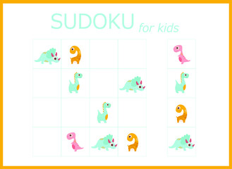 sudoku for kids with dinosaurs. Sudoku. Children's puzzles. Educational game for children. colored dinosaurs
