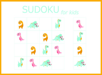 sudoku for kids with dinosaurs. Sudoku. Children's puzzles. Educational game for children. colored dinosaurs