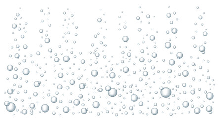 Fototapeta na wymiar Fizzing air bubbles underwater. Realistic water bubbles. Bubbles for fizzy drinks, sparkling champagne and tablet, water soluble.