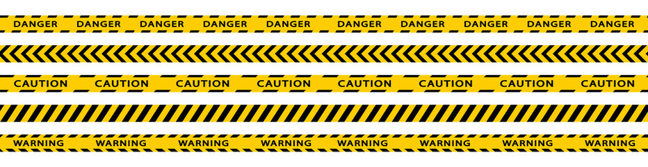 Fototapeta premium Warning stripes set. Danger tapes. Yellow stripes border. Caution tape. Do not cross.