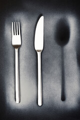 cutlery, spoon, fork, knife on black background