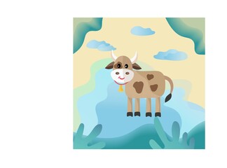Vector illustration of cow in the meadow