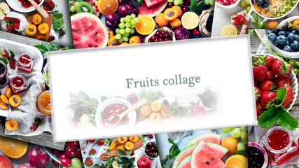 Food Collage of various fruits and berries.