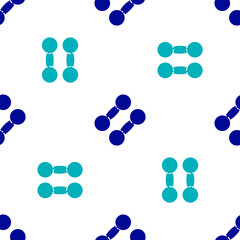 Blue Dumbbell icon isolated seamless pattern on white background. Muscle lifting icon, fitness barbell, gym, sports equipment, exercise bumbbell. Vector Illustration.