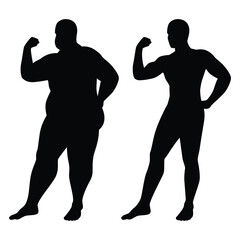 Fat and thin man silhouette vector on white background