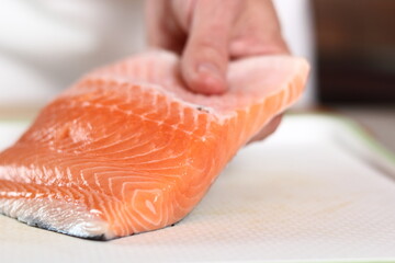 Fresh Salmon Fillet. Making Salmon in Puff Pastry Series.