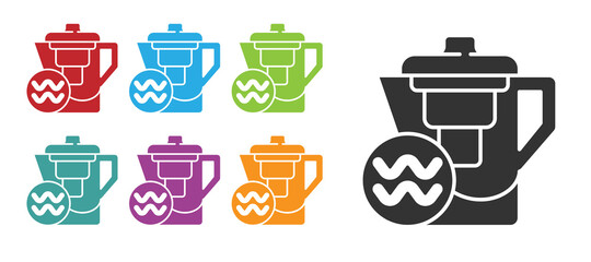 Black Water jug with a filter icon isolated on white background. Set icons colorful. Vector Illustration.