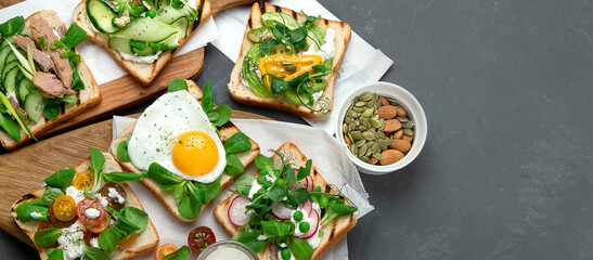 Variety of sandwiches for breakfast