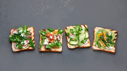 Variety of vegan sandwiches for breakfast