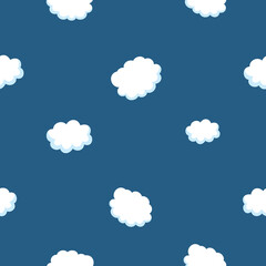 White cloud on the blue sky. Nursery seamless pattern. Positive and simple background for kids.