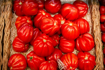 Red eco tomatoes on the market