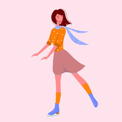 Ice skater character. The girl is skating. Vector illustration