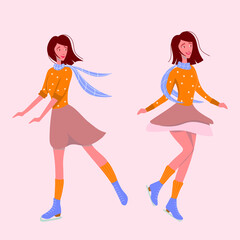 Obraz na płótnie Canvas Ice skater character. The girl is skating. Vector illustration
