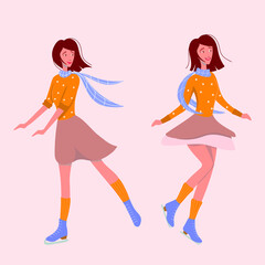 Ice skater character. The girl is skating. Vector illustration