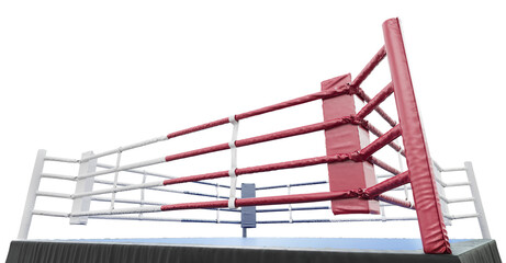 3D boxer arena. Isolated boxing ring. 3D rendering. Corner of the boxing ring. Isolated on a white background