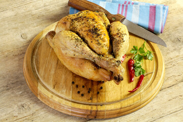 poulet rôti sur une planche à découper