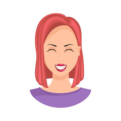 The emotion of happiness. Expression of happiness on a woman's face, happy girl. Vector illustration.