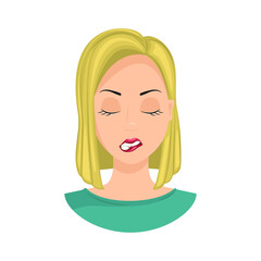 The emotion of resentment. The expression of resentment on a woman's face, offended woman. Vector illustration.