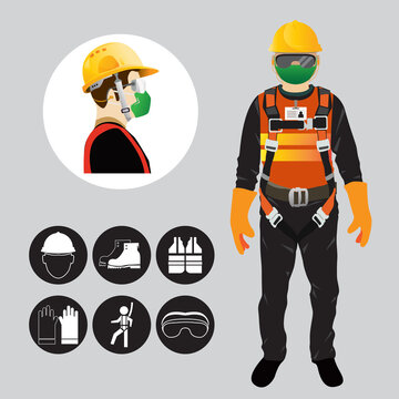 safety equipment, construction concept, Yellow safety hard hat. Vector illustration